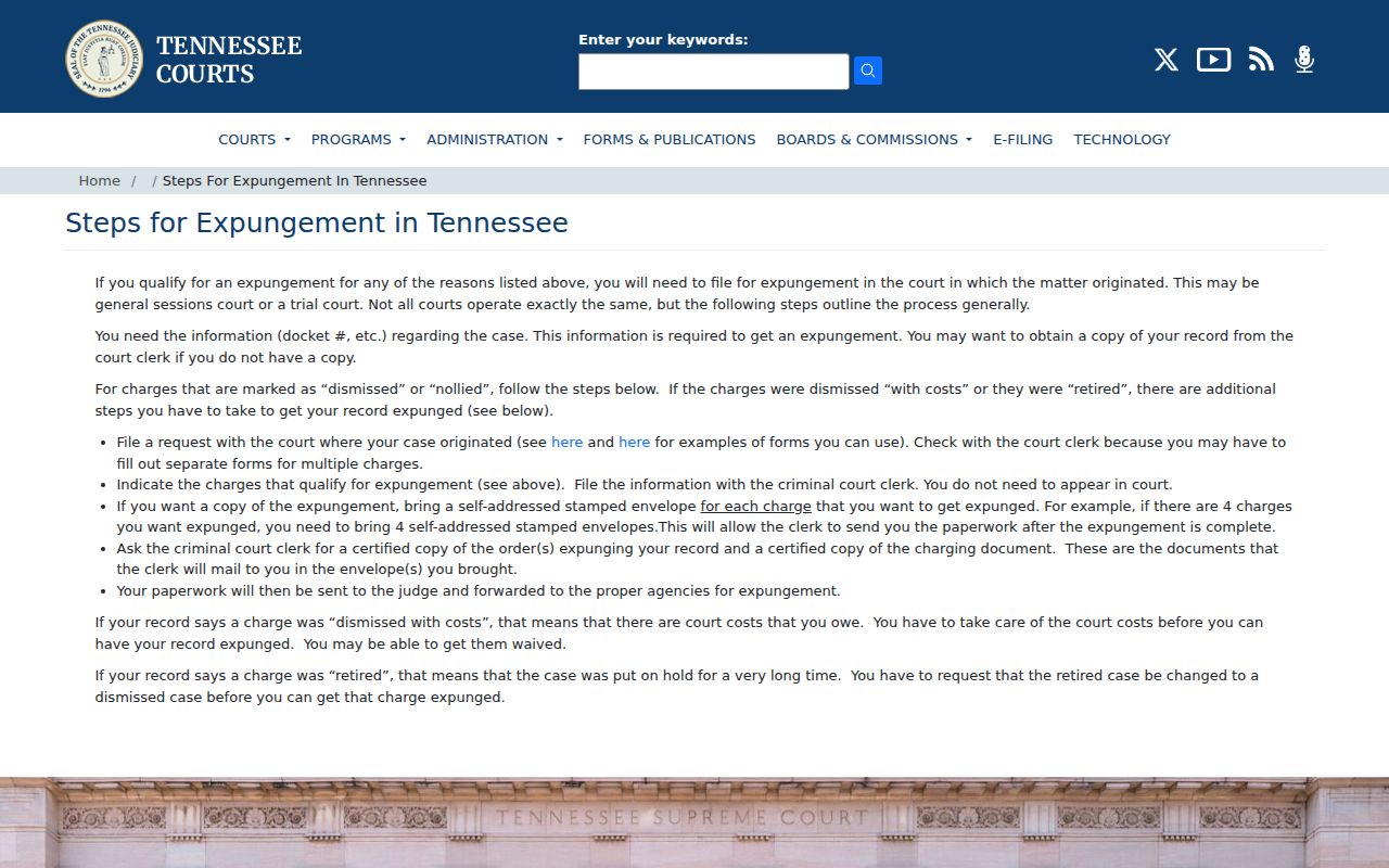 Tennessee AOC official expungement steps