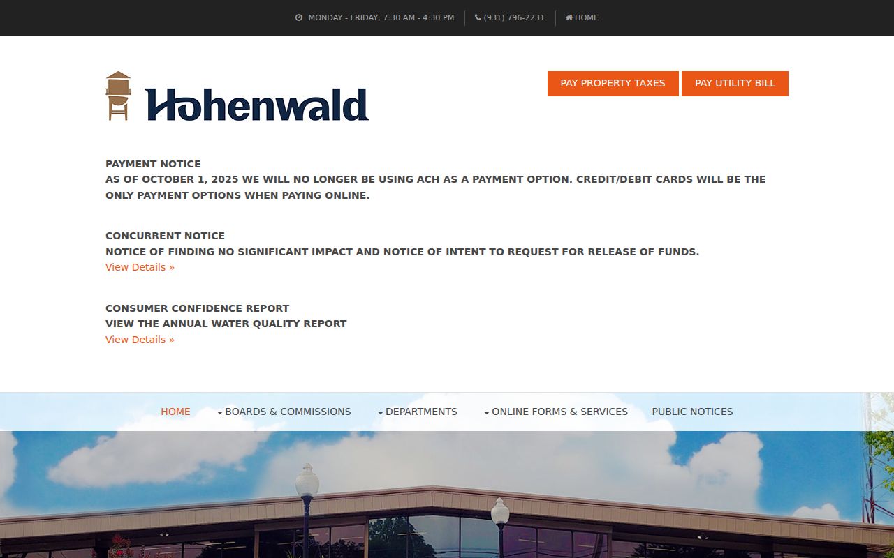 Official City of Hohenwald website and municipal services