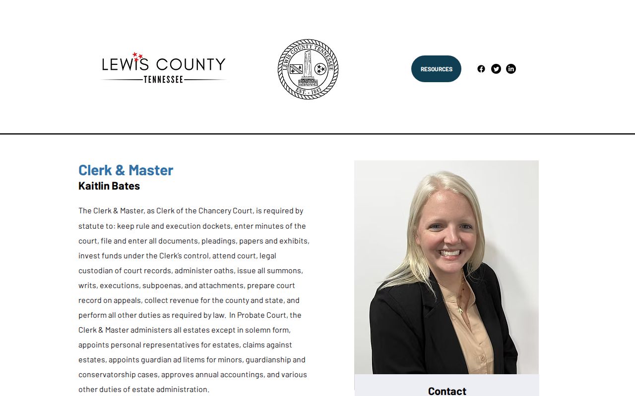 Lewis County Chancery court docket and Clerk and Master page